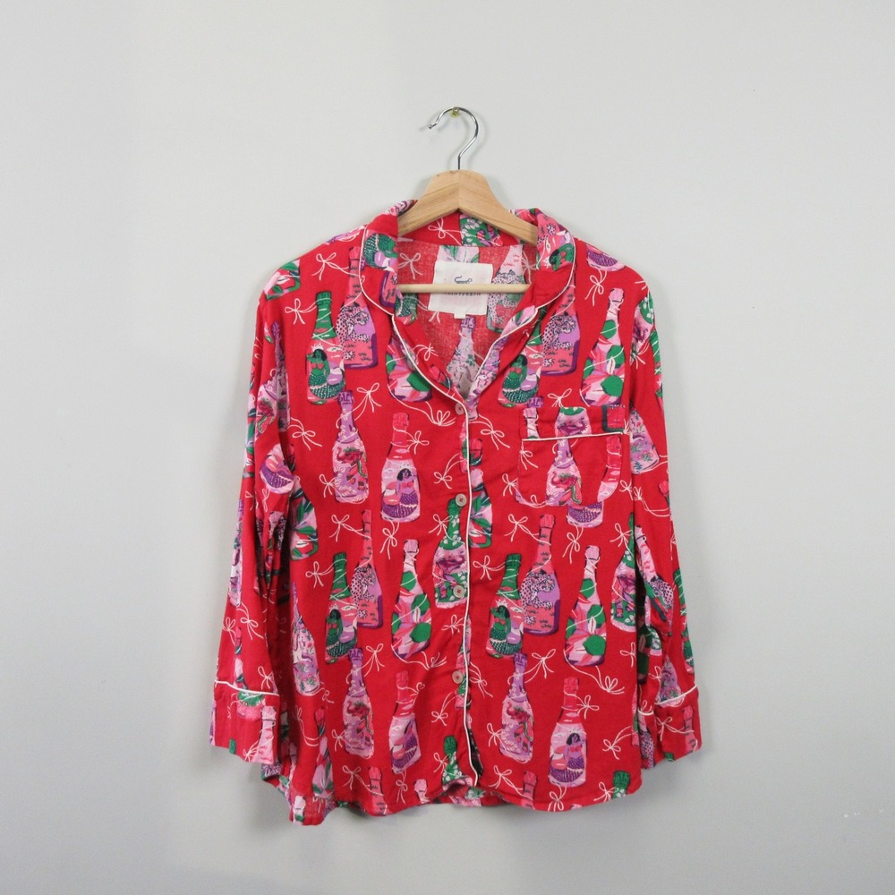 Print Fresh Womens Pajama Top Bottom S Red Pop the Bubbly Bottoms Organic Cotton
